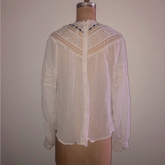 Free people] Cream Crochet lace ribbon Victorian style Oversized Blouse Top - Picture 8 of 14